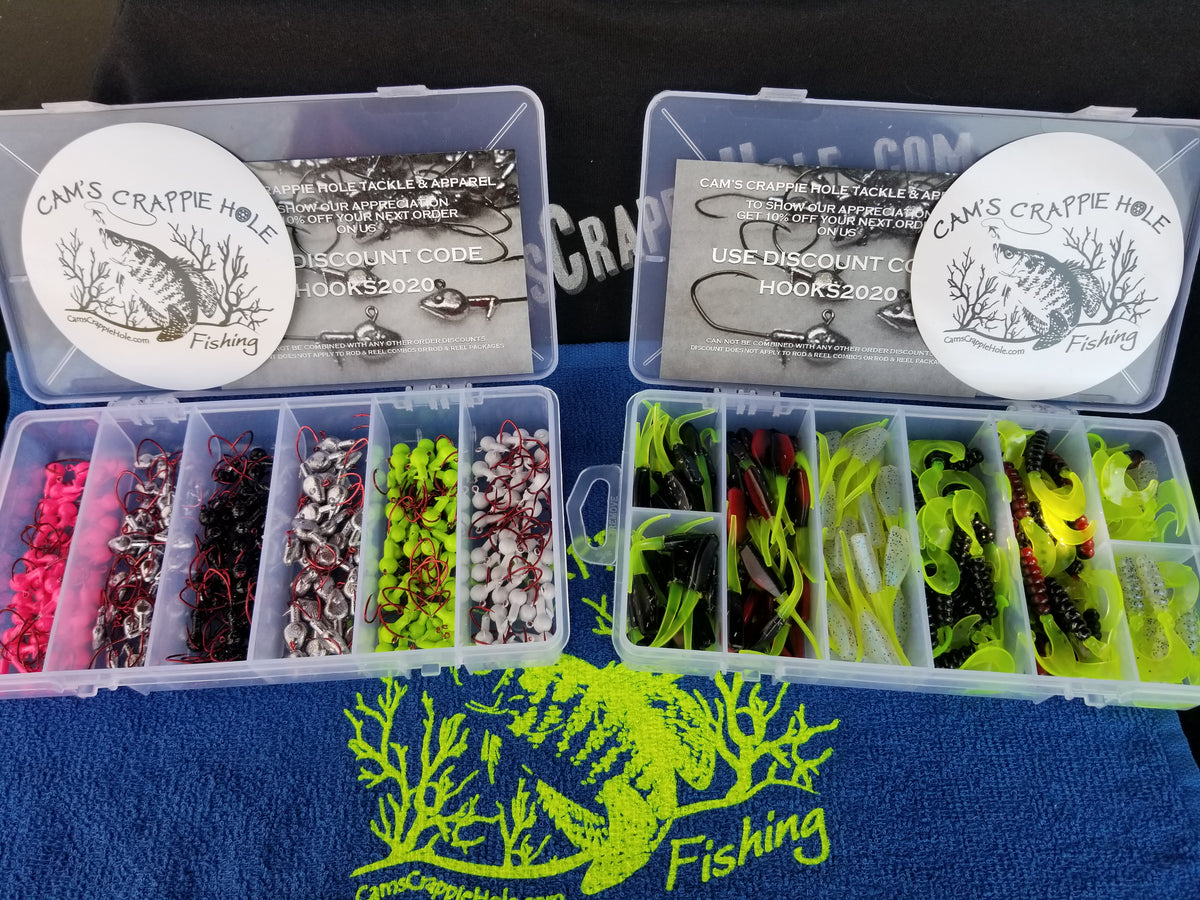 Cam's 2 in1 Kit Combo [60pc. Hand Painted Assortment Nasty Bend Hooks &  All Plastic Curly Tail & Stinger Shad [Hologram Flake] Assortment Kit