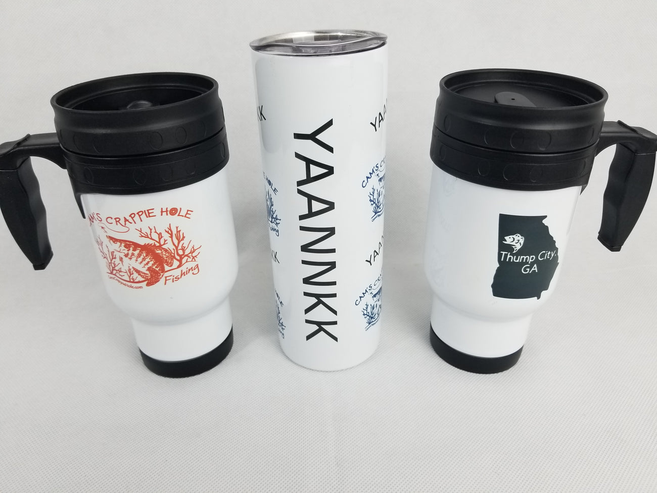 Cam's White Stainless Steel 3 Piece Set His & Hers Travel Twist Lid Tumblers + 20oz Water Bottle