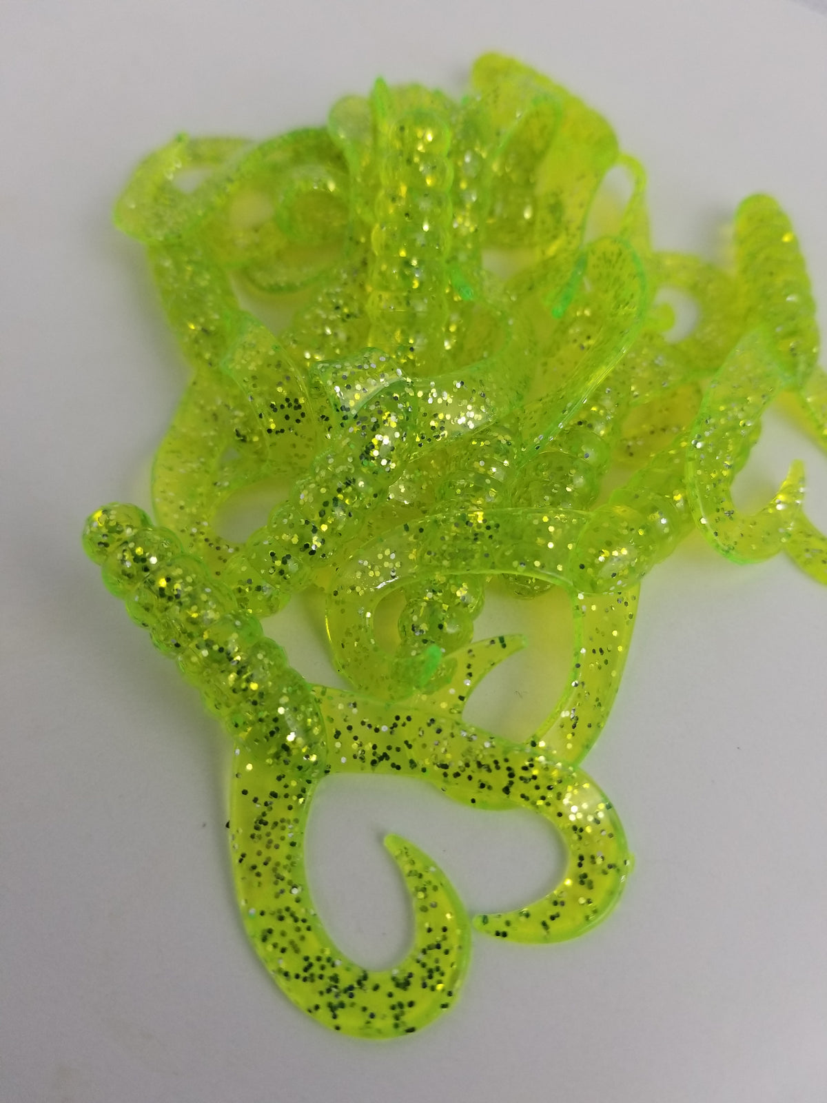 Cams 2" Double Twist Tail Chartreuse Ice Crappie Plastic Grub