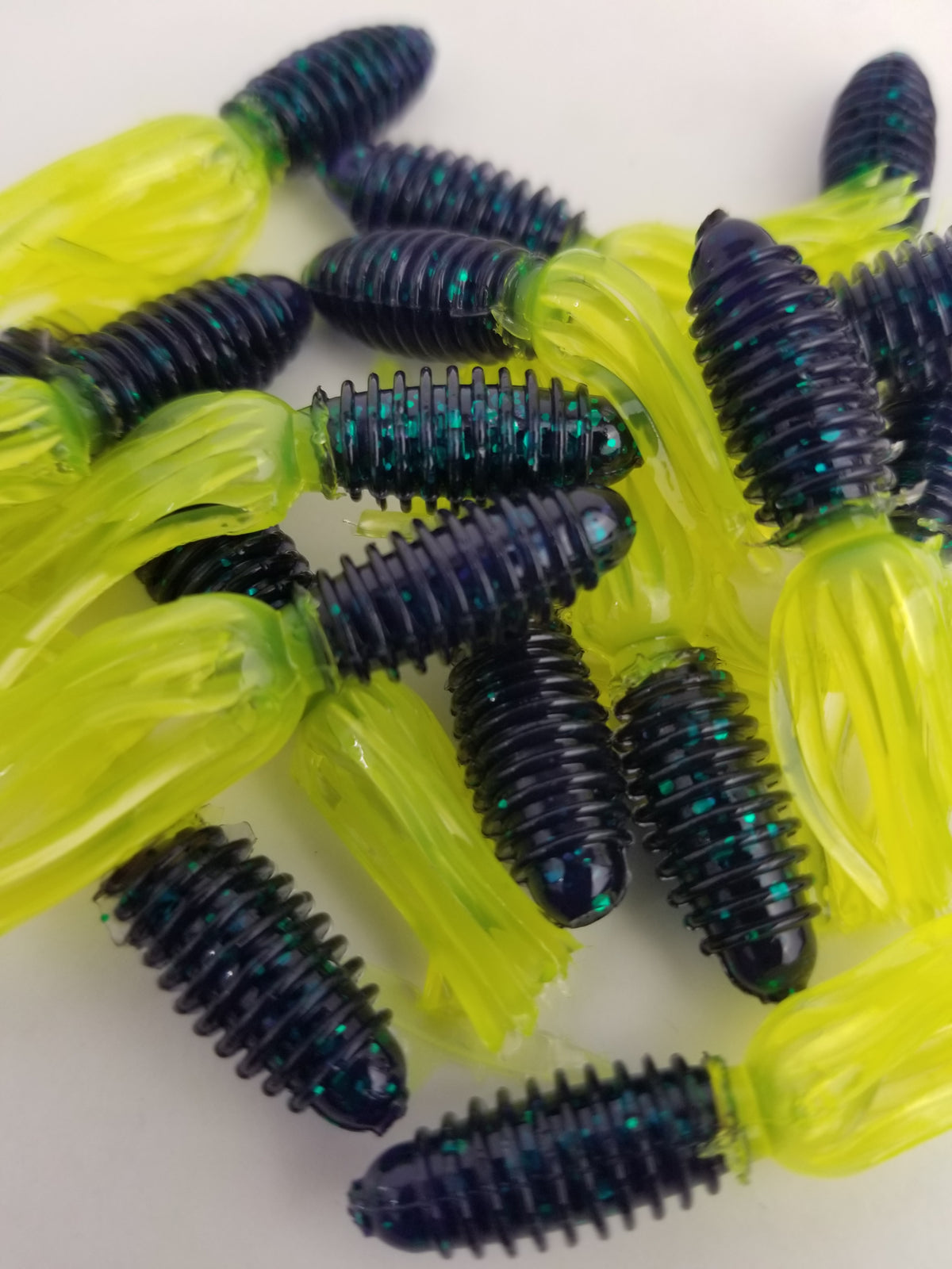Cam's  1.75"  Crappie Slab Shad Midnite June Bug/Chartreuse Plastics