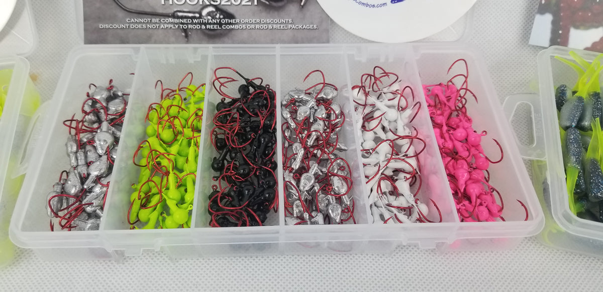 Cam's 3 in 1 Kit Combo [270pc.] Hand Painted Assortment "Nasty Bend Hooks" & All Plastic Curly Tail & Stinger Shad [Hologram Flake] Assortment Kit