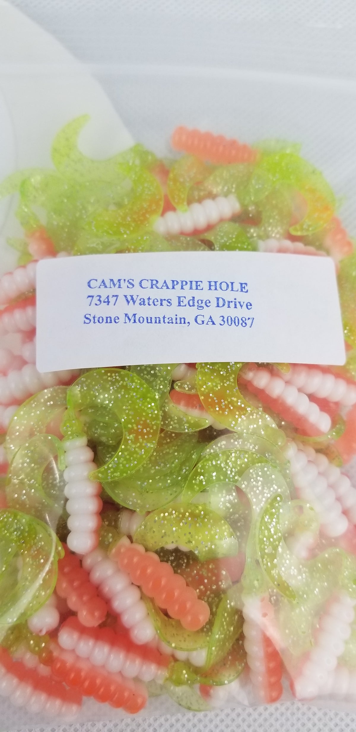 Cam's 2"(HOLOGRAM FLAKE)  CURLY TAIL 100pc ORANGE CRUSH Crappie Soft Jigs [A Cam's Exclusive]