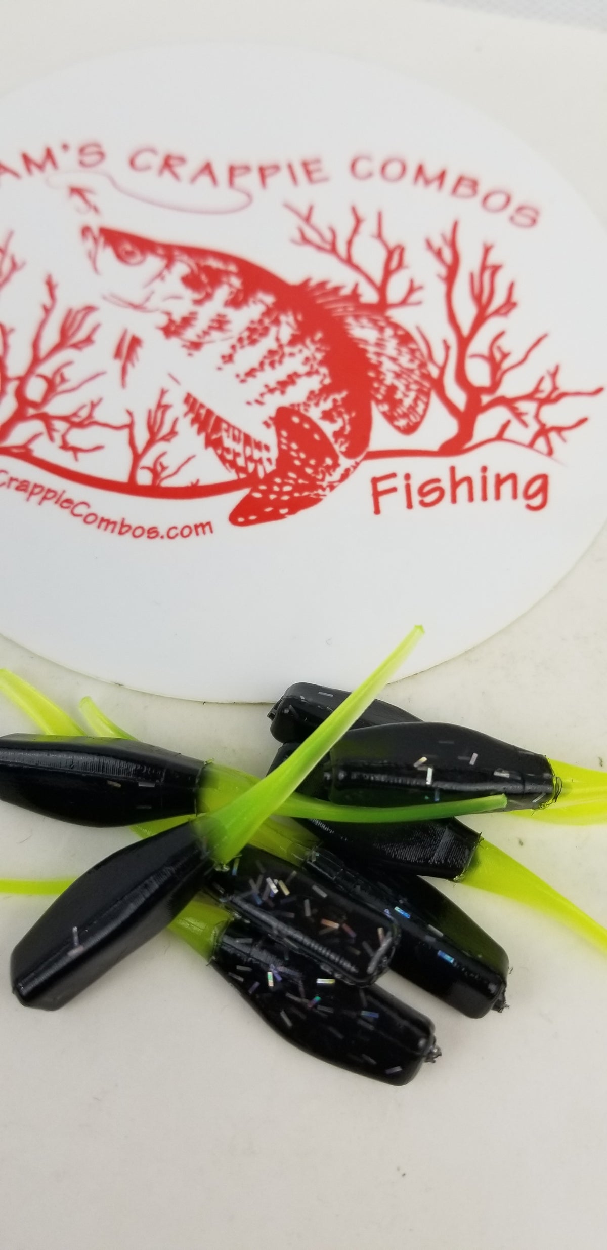 Cam's 2"(HOLOGRAM FLAKE)  STINGER SHAD 100pc BLACK & CHARTREUSE Crappie Soft Jigs [A Cam's Exclusive]