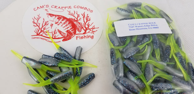 Cam's 2"(HOLOGRAM FLAKE)  STINGER SHAD 100pc MIDKNIGHT STORM Crappie Soft Jigs [A Cam's Exclusive]