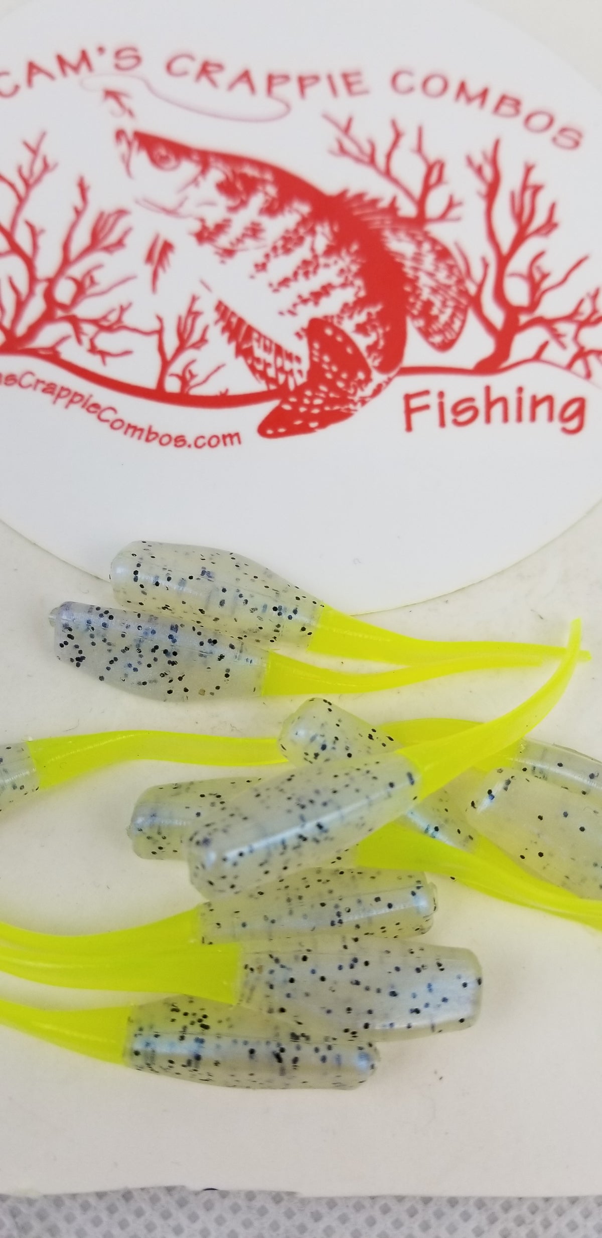 Cam's 2"(HOLOGRAM FLAKE)  STINGER SHAD 100pc MONKEY MILK & CHARTREUSE Crappie Soft Jigs [A Cam's Exclusive]