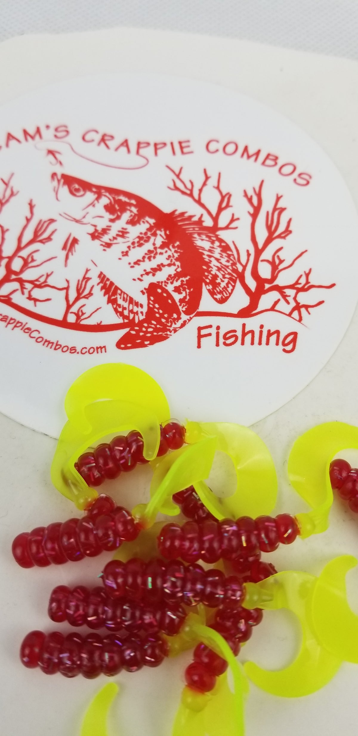 2023 Cam's 2"(HOLOGRAM FLAKE) FIREBALL RED 40pc  Curly Tail Crappie Soft Jigs  [A Cam's Exclusive]