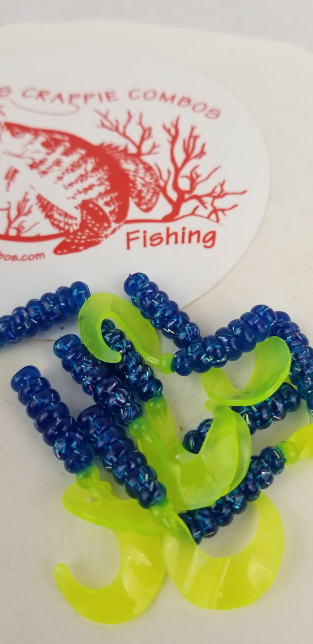 Cam's 2"(HOLOGRAM FLAKE) FIREBALL BLUE 40pc  Curly Tail Crappie Soft Jigs  [A Cam's Exclusive]