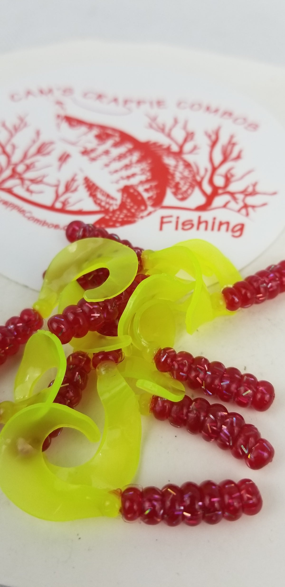Cam's 2"(HOLOGRAM FLAKE) FIREBALL RED 40pc  Curly Tail Crappie Soft Jigs  [A Cam's Exclusive]