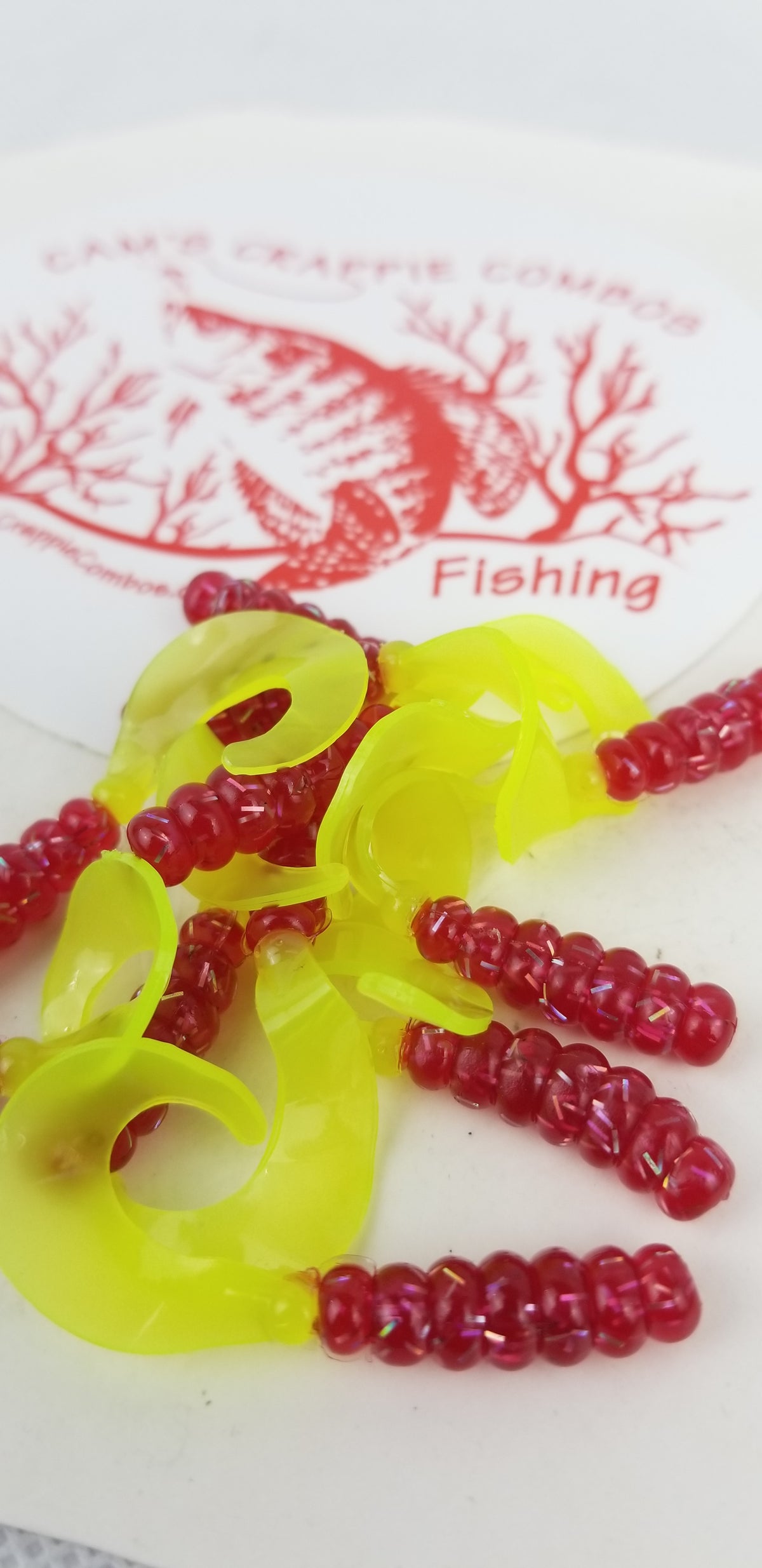Cam's 2"(HOLOGRAM FLAKE) RED FIREBALL 100pc  Curly Tail Crappie Soft Jigs  [A Cam's Exclusive]