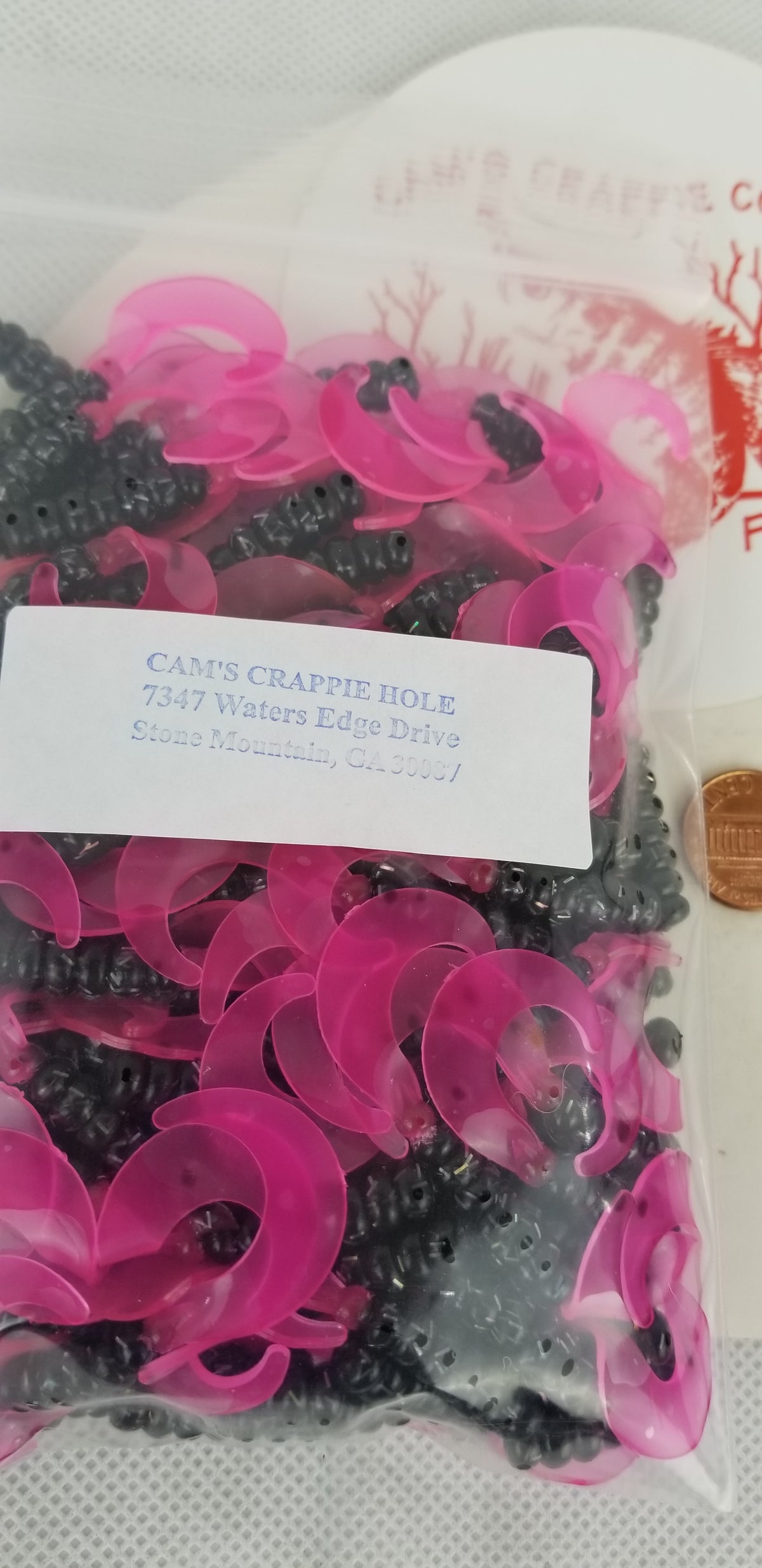 Cam's 2" BLACK BLAZE (HOLOGRAM FLAKE)  Curly Tail Grub 100pc  Crappie Soft Jigs  [A Cam's Exclusive]