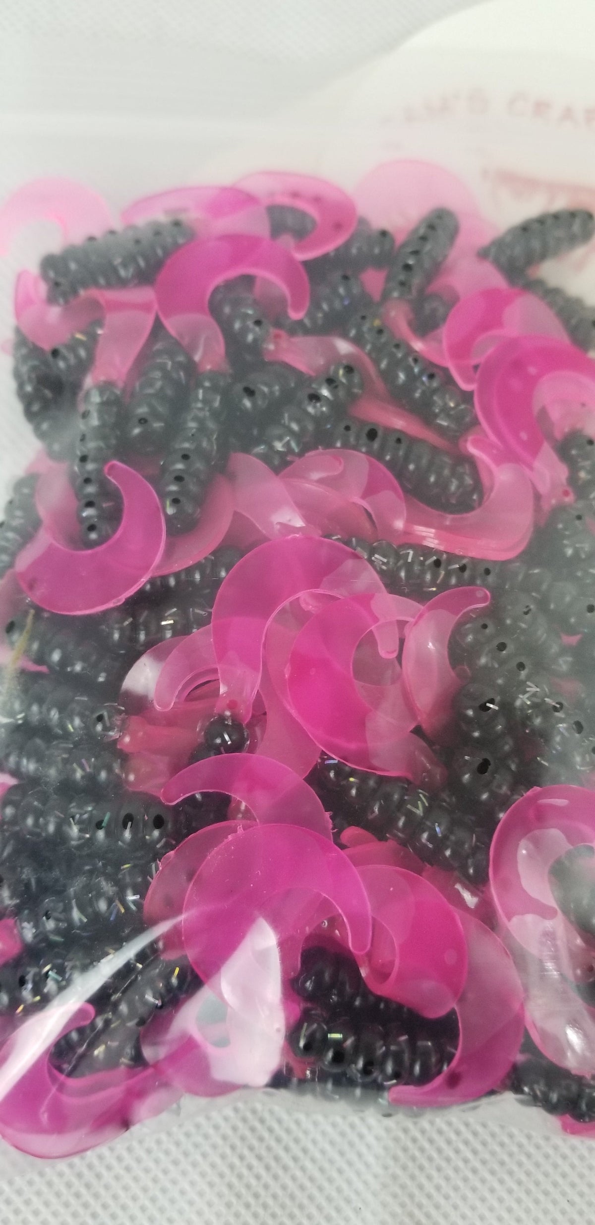 Cam's 2" BLACK BLAZE (HOLOGRAM FLAKE)  Curly Tail Grub 100pc  Crappie Soft Jigs  [A Cam's Exclusive]