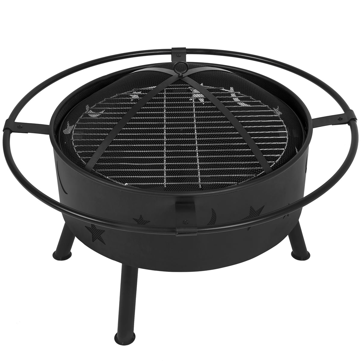 Cams "Crappie Pit"Outdoor Fire Pit, Stars and Moon, Black