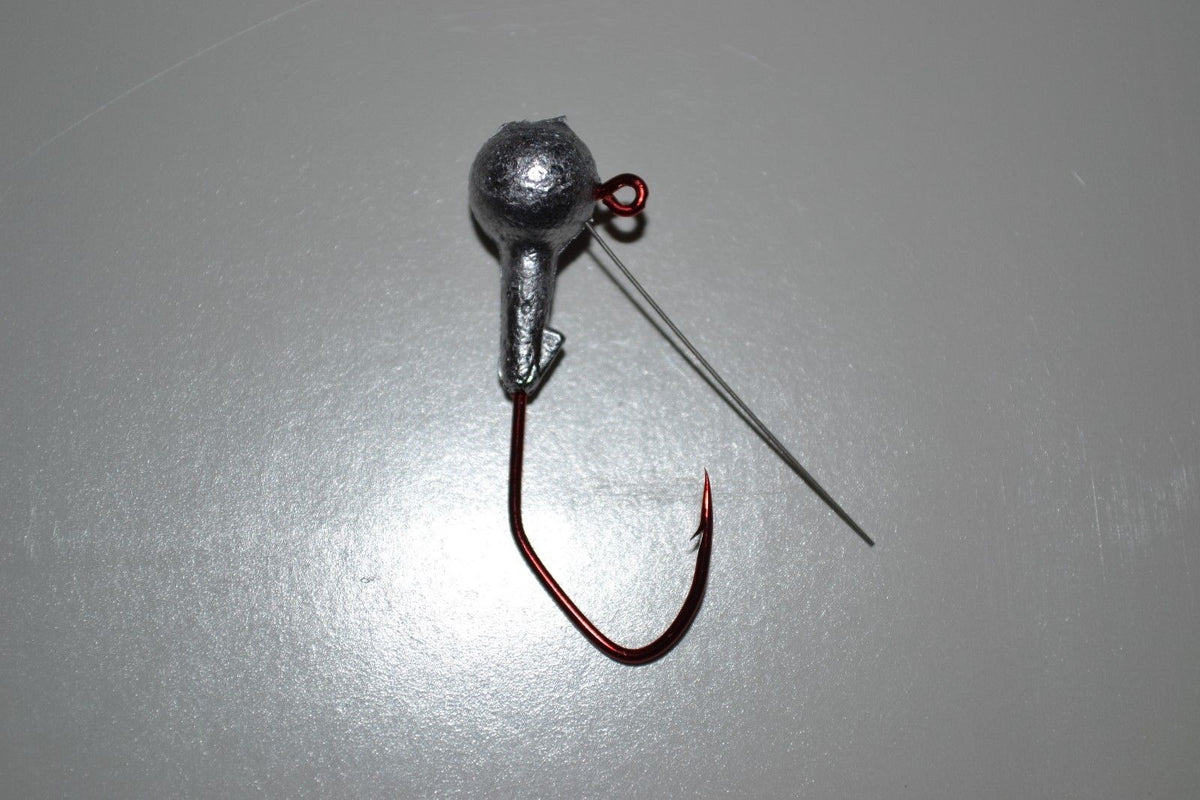 25 pc Cam's 1/8 Round Head Barb Collar Weedless Crappie Jig Head #2 Red(Laser Sharp)Nasty Bend Hooks