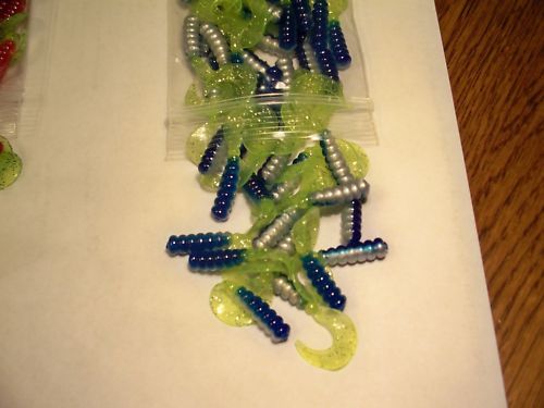 40pc  2" Cam"s Crappie Blue Ice Curly Tail Soft Crappie Jig & Trout Bass All Panfish