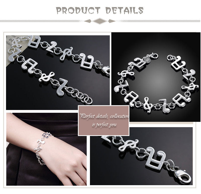 New Fashion Shining Bright Silver Color Music Note Chain Bracelet For Women Gift