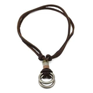 Men's Retro 100% Leather Necklace Double Circle Ring Jewelry Hot!