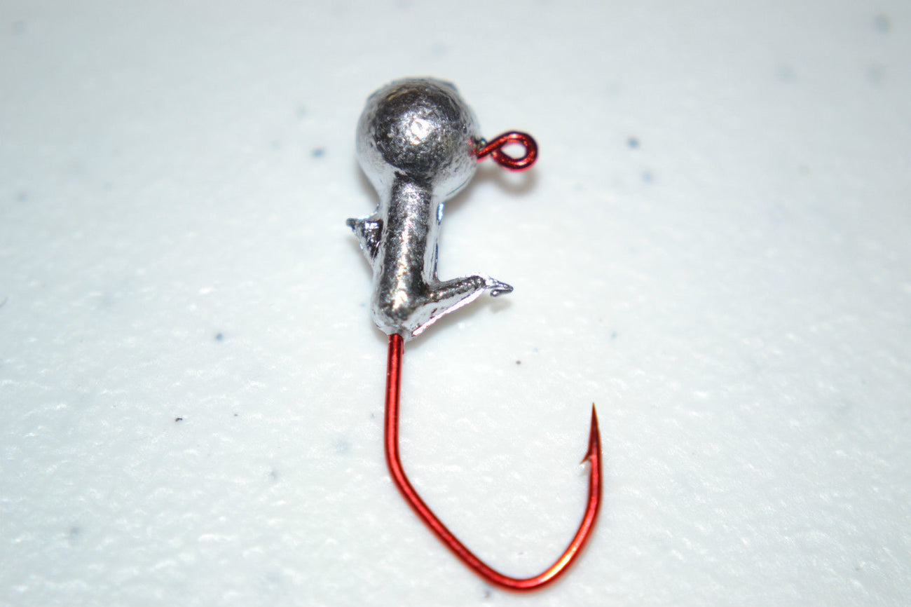40 pc Cam's 1/32  Minnow Jig Head Double Barbed Collar #2 Red(Laser Sharp) Nasty Bend Hooks Barb Collar