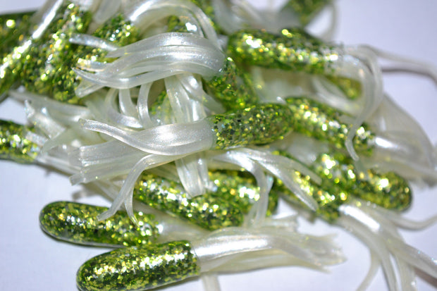 Cam's 40 pc Key Lime Ice (Muddy Water) Shad 1.5" Tube Crappie Soft Jigs