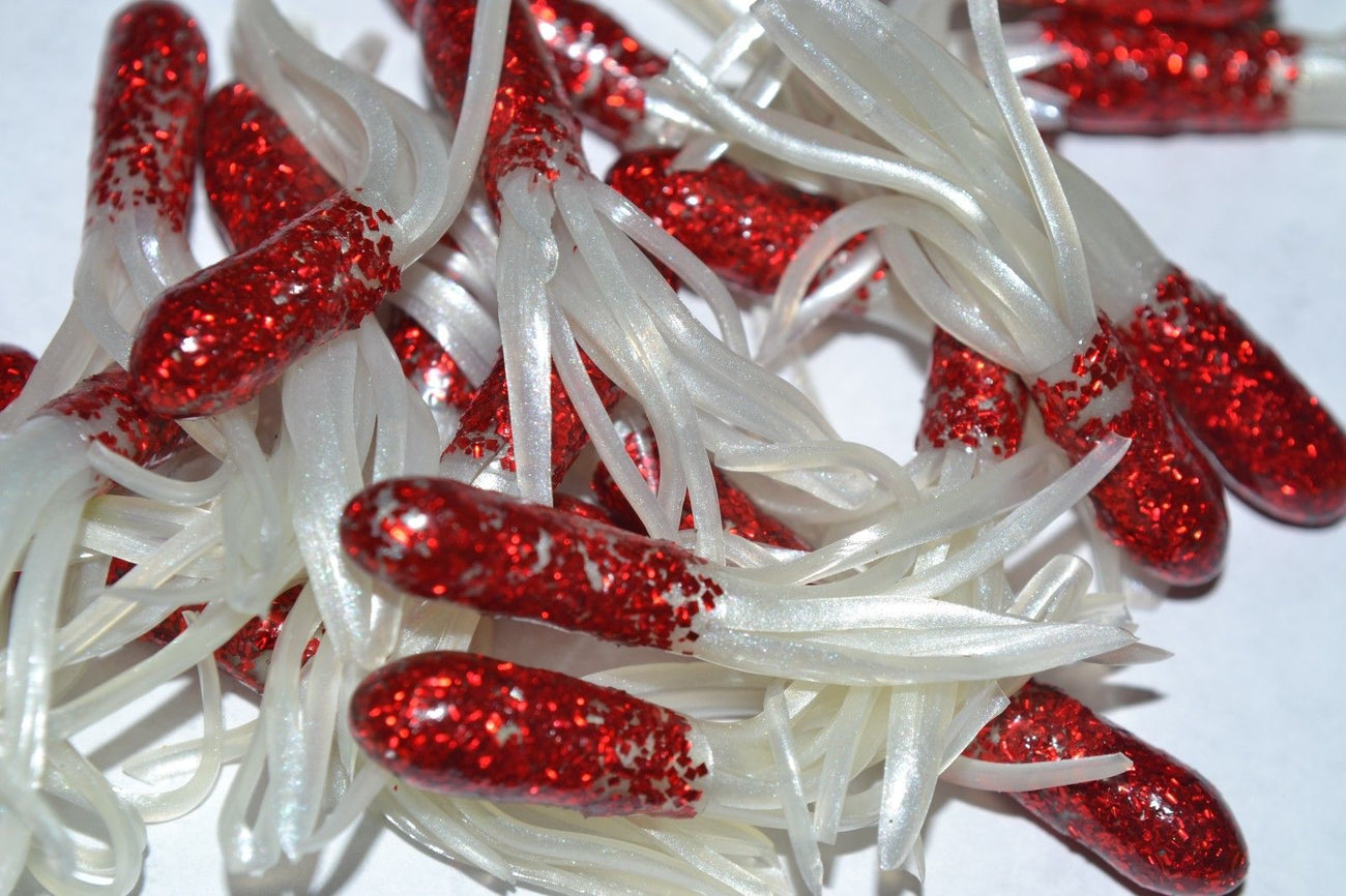 Cam's 40 pc Sparkle Red Shad (Muddy Water) Shad 1.5" Tube Crappie Soft Jigs