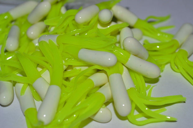 Cam's 35 pc 1.5" Glow-n-Dark White & Chartreuse Tube Crappie Soft Jigs