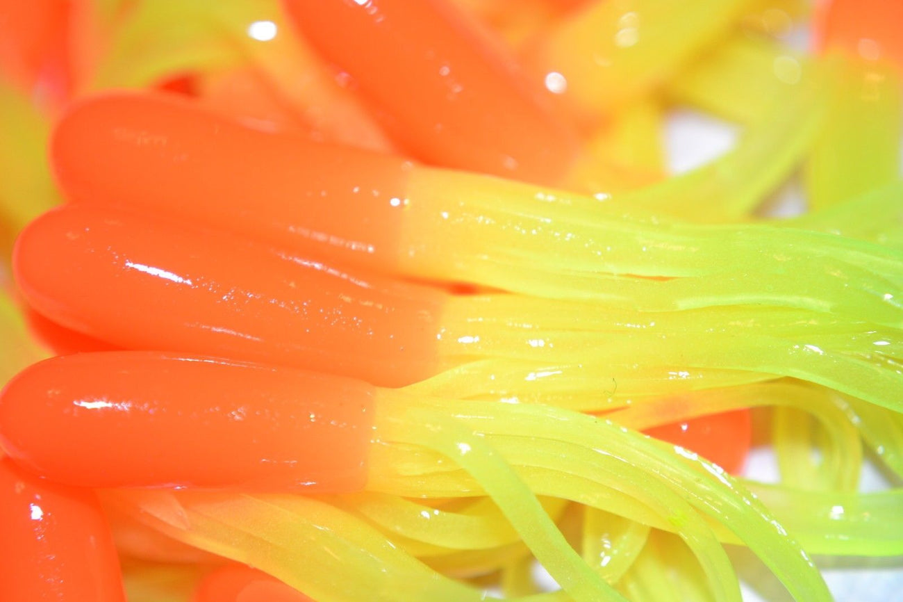 Cam's 35 pc Glow-n-Dark Orange and Chartreuse 1.5" Tube Crappie Soft Jigs
