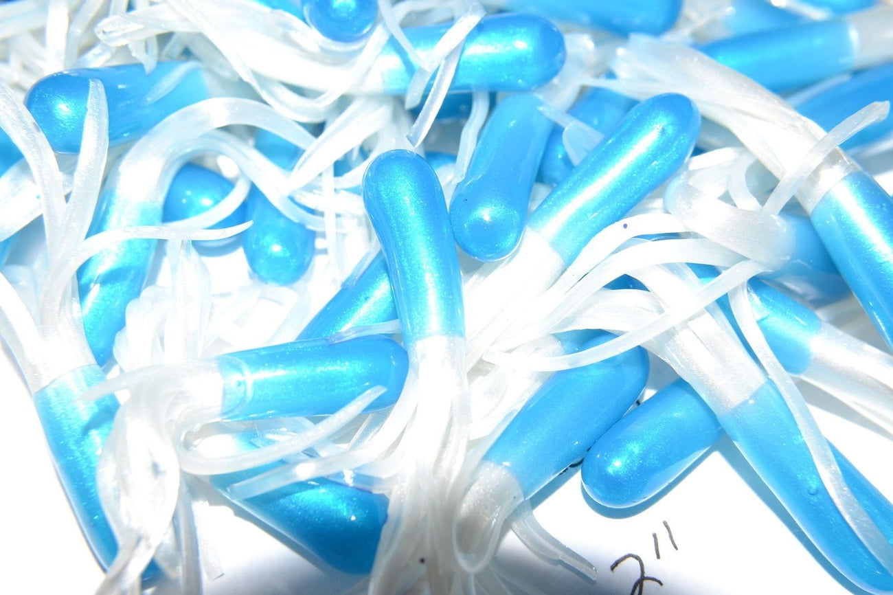 Cam's 35 pc Glow-n-Dark Blue Ice & White 1.5" Tube Crappie Soft Jigs
