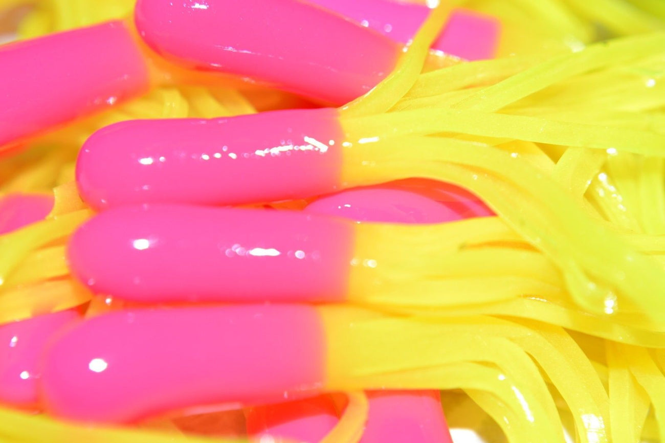 Cam's 35 pc Glow-n-Dark Pink & Chatreuse 1.5" Tube Crappie Soft Jigs