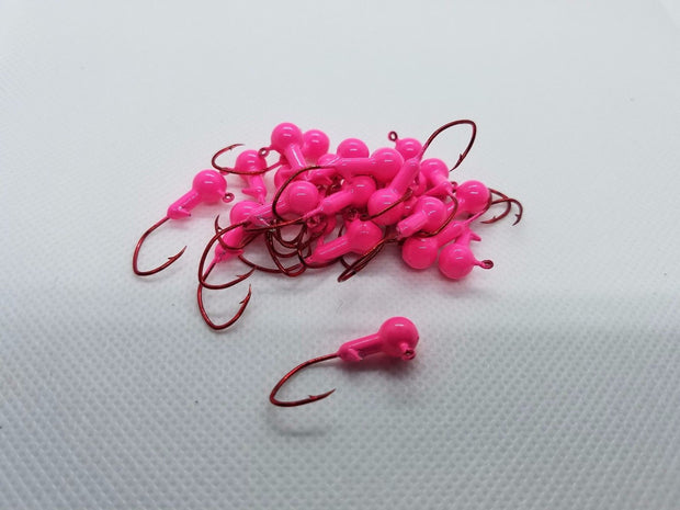 40 pk. 1/16 oz. Cam's Pink Painted Jigs with Collar and #2 Red Chrome NASTY BEND HOOK