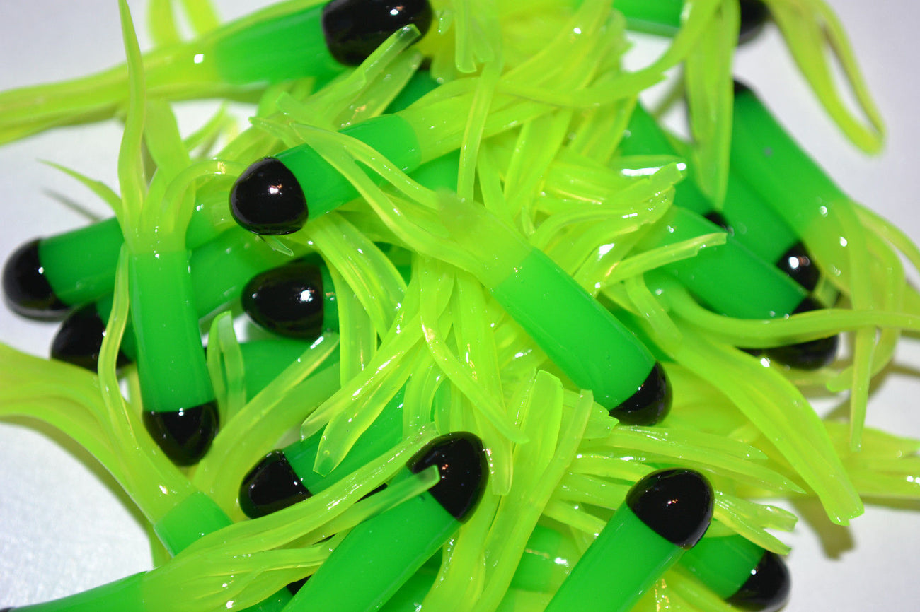 Cam's 35 pc Tri-Color Black Green & Chartreuse 1.5" Tube Crappie Soft Jigs