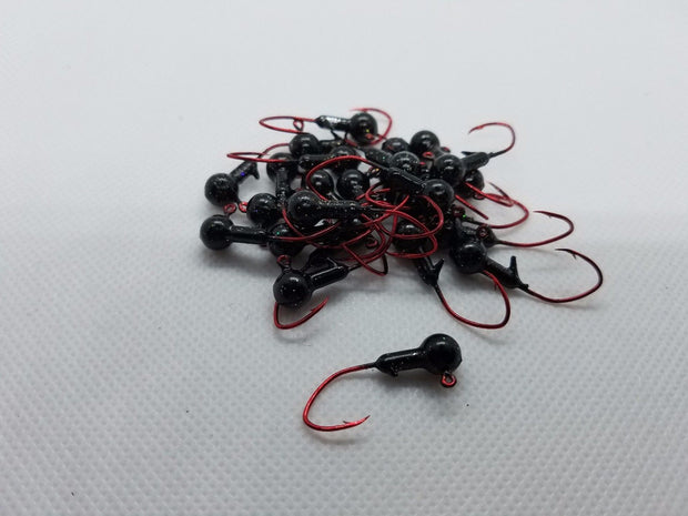 35 pk. 1/16 oz. Cam's "Black" Painted jigs with Collar and #2 Red Chrome "NASTY BEND HOOK"