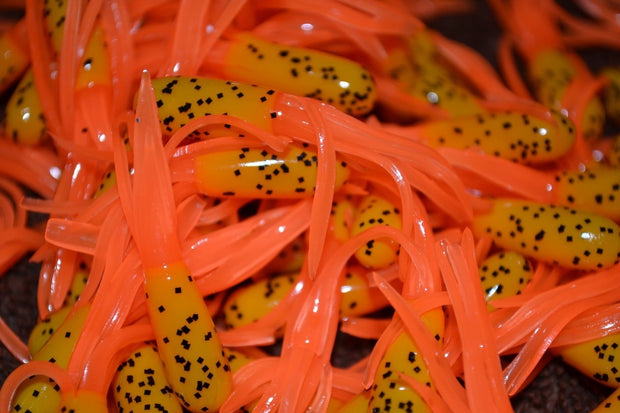 Cam's 35 pc  Tangerine Crush (Muddy Water) Shad 1.5" Tube Crappie Soft Jigs