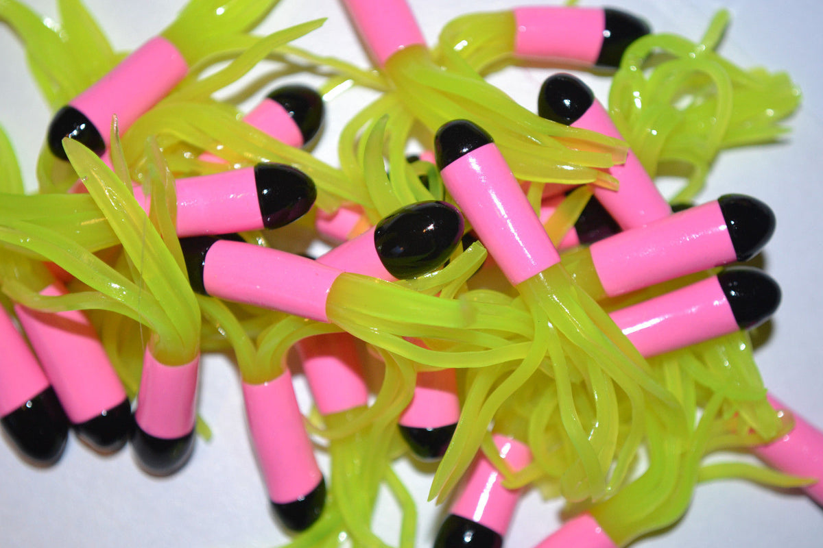 Cam's 40 pc Tri- Color Black Pink & Chartreuse 1.5" Tube Crappie Soft Jigs