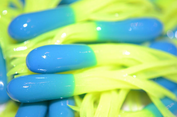 Cam's 35 pc Glow-n-Dark Blue Chartreuse 1.5" Tube Crappie Soft Jigs