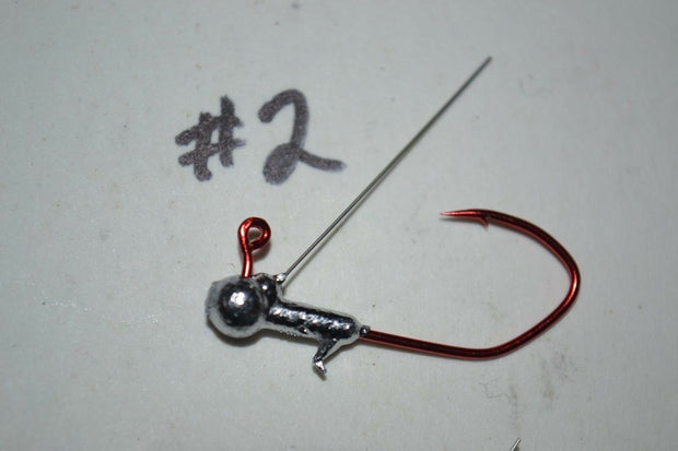 25pc Cam's 1/32 Round Head Weedless Jig Head #2  Red (Laser Sharp) Nasty Bend Hooks