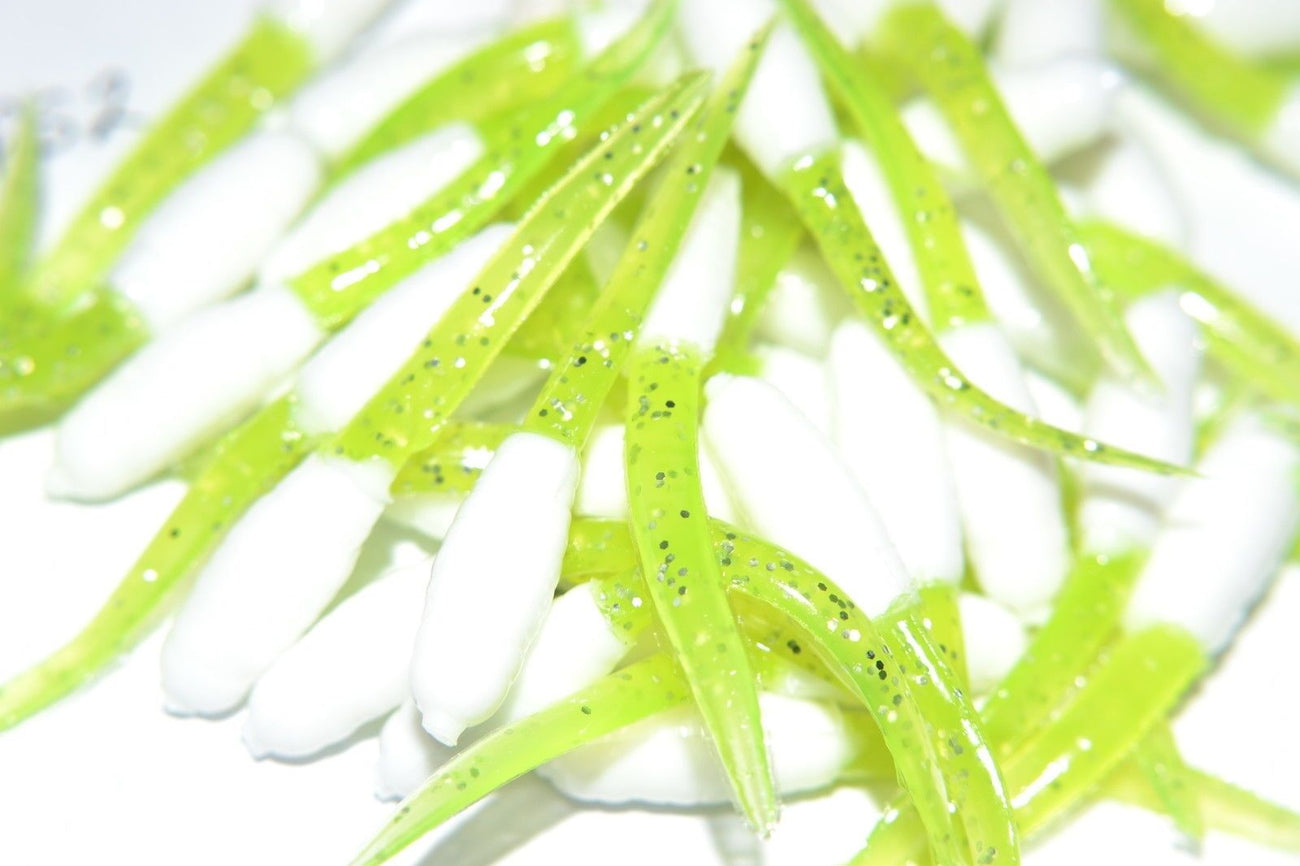 35 ct 2" Cam's KILLER STINGER "PEARL WHITE & CHARTREUSE" MINNOWS