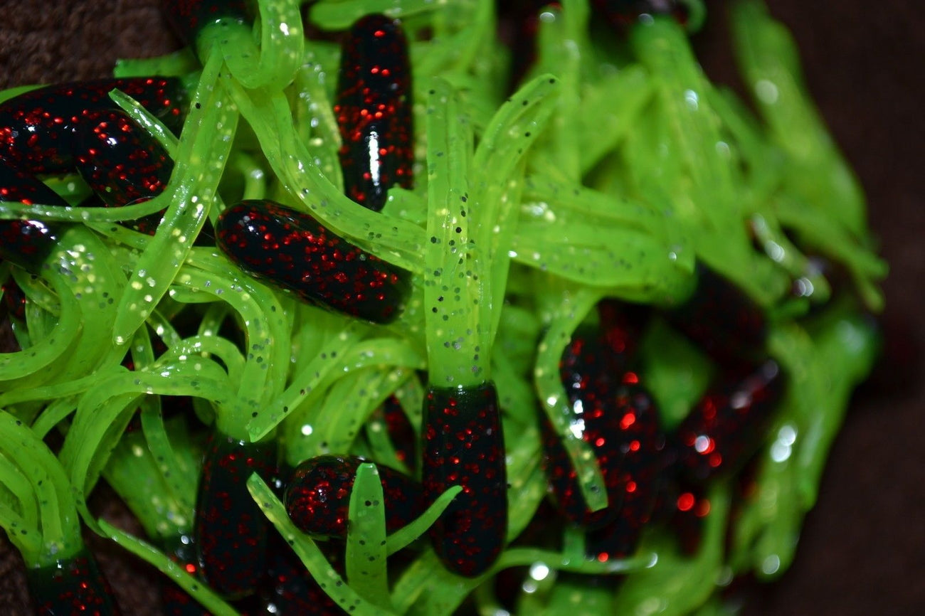 Cam's 35 pc Midnight Red (Muddy Water) Shad 1.5" Tube Crappie Soft Jigs