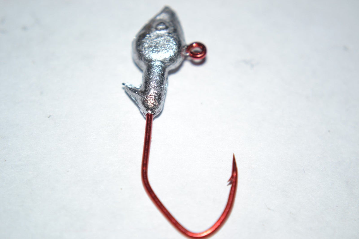 40 pc Cam's 1/32  Minnow Jig Head #1 Red(Laser Sharp) Nasty Bend Hooks Barb Collar