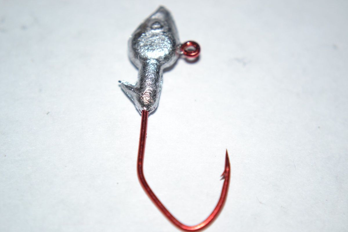 35 pc Cam's 1/16  Minnow Jig Head #4 Red(Laser Sharp) Nasty Bend Hooks Barb Collar