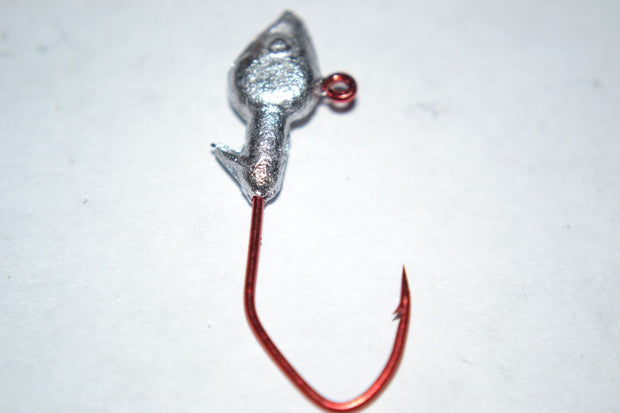 40 pc Cam's 1/8 Minnow Jig Head #2 Red (Laser Sharp) Nasty Bend Hooks Barb Collar