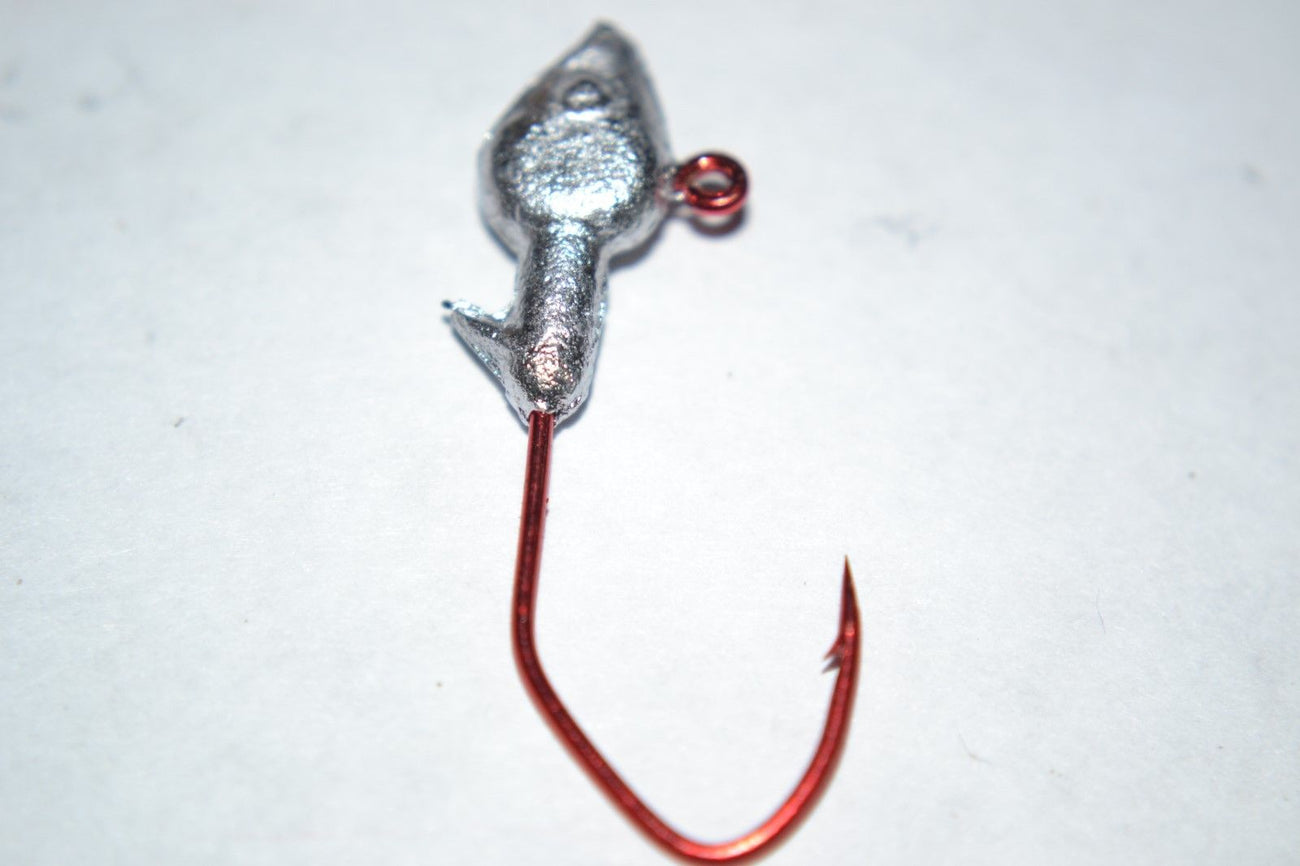35 pc Cam's 1/8 Minnow Jig Head #2 Red (Laser Sharp) Nasty Bend Hooks Barb Collar