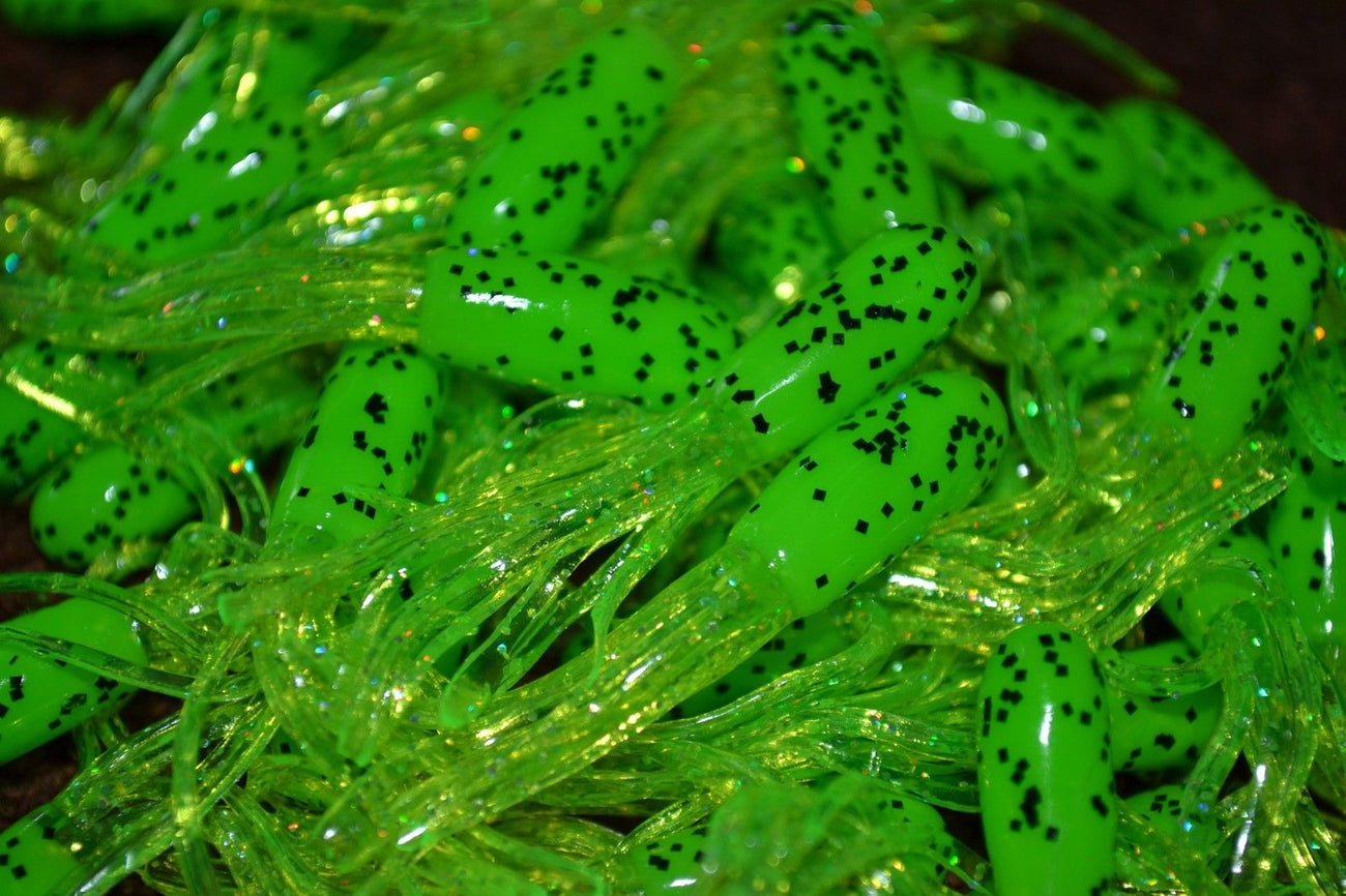 Cam's 35 pc Chartreuse Spec. (Muddy Water) Shad 1.5" Tube Crappie Soft Jigs