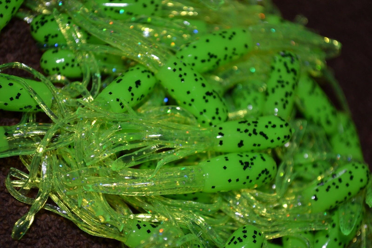 Cam's 40 pc Chartreuse Spec. (Muddy Water) Shad 1.5" Tube Crappie Soft Jigs