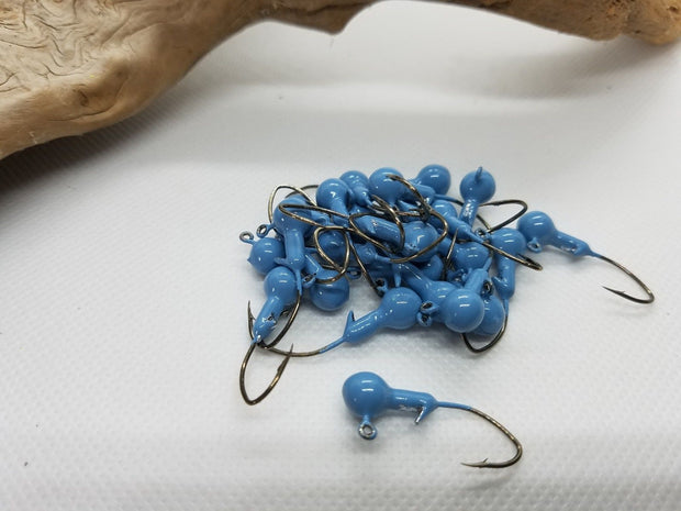 40 pk. 1/16 oz. Cam's "Sky Blue" Painted Jigs with Collar and #2 Black Nickel "NASTY BEND HOOKS"
