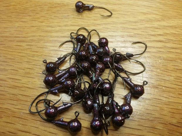 40 pk. 1/16 oz. Cam's "Grape Flake" Painted Jigs with Collar and #2 Black Nickel "NASTY BEND HOOKS"