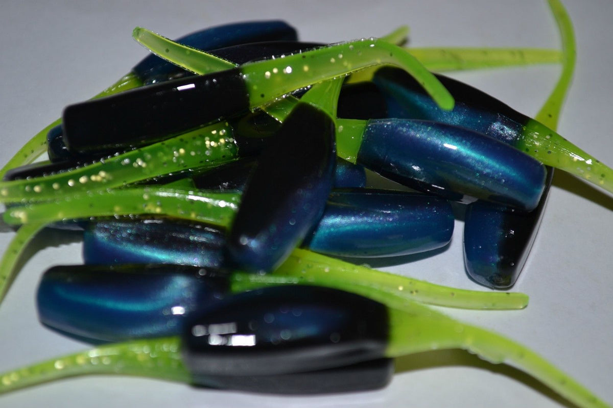 Cam's 2" Stinger Shad 40pc Black Blue & Chartreuse Grubs Crappie Soft Jigs