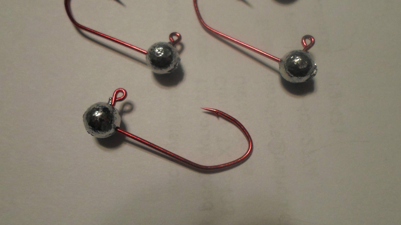 40ct. - 1/16oz. Cam's Unpainted Round Head Ball Only w#2 Red (Laser Sharp) Nasty Bend Hooks