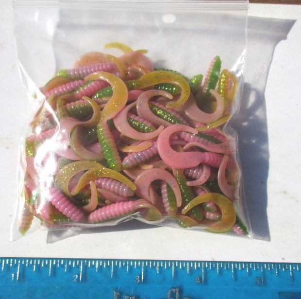 40 ct Cam's Pink Green Shrimp  2" Curly Tail Soft Crappie Jig & Trout/Bream Lures,Panfish