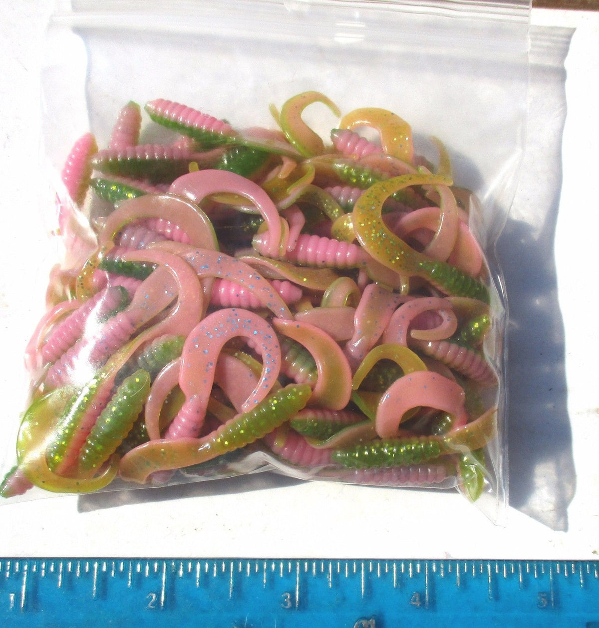 40 ct Cam's Pink Green Shrimp  2" Curly Tail Soft Crappie Jig & Trout/Bream Lures,Panfish