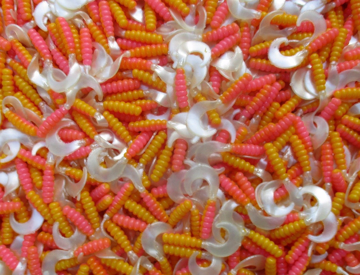 40ct. Cam's Candy Corn w/PEARL TAIL 2" Curly Tail Soft Crappie Jig &Trout/Bream Lures