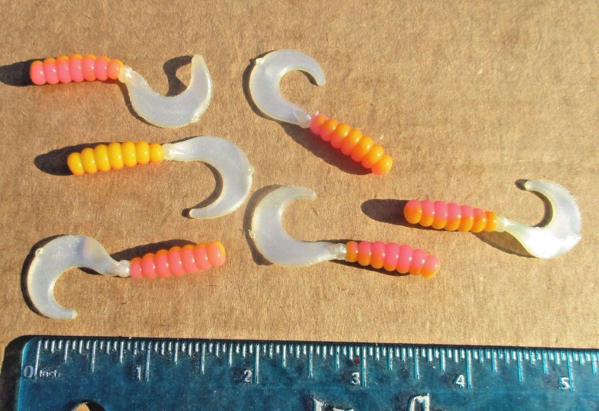 40ct. Cam's Candy Corn w/PEARL TAIL 2" Curly Tail Soft Crappie Jig &Trout/Bream Lures